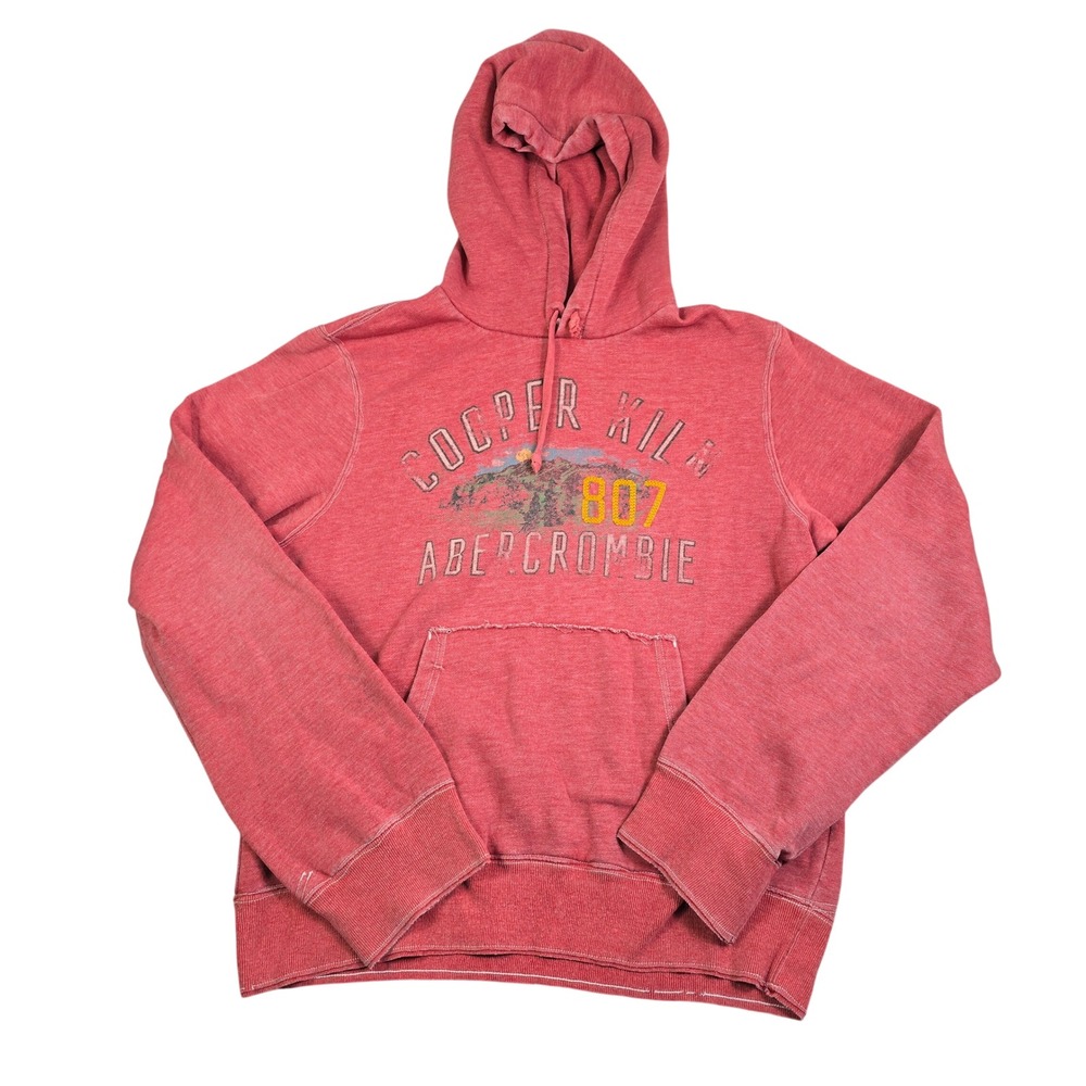 Y2K Abercrombie & Fitch Hoodie Mens Med / Large Red Cooper Kiln NY Distressed